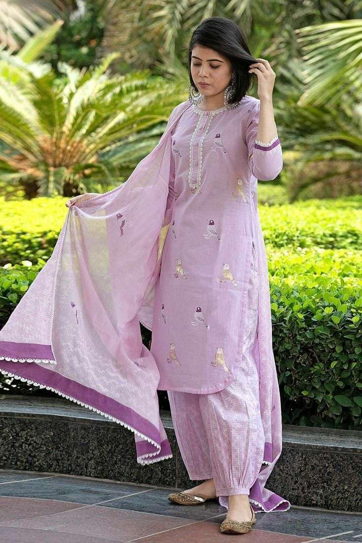 Lavender Embroidered Cotton Kurta Set with Dupatta | Women’s Ethnic Indian Outfit | Salwar Suit for Wedding & Festive Wear (BLACKLUXE CRAFTS) - BLACKLUXECRAFTS