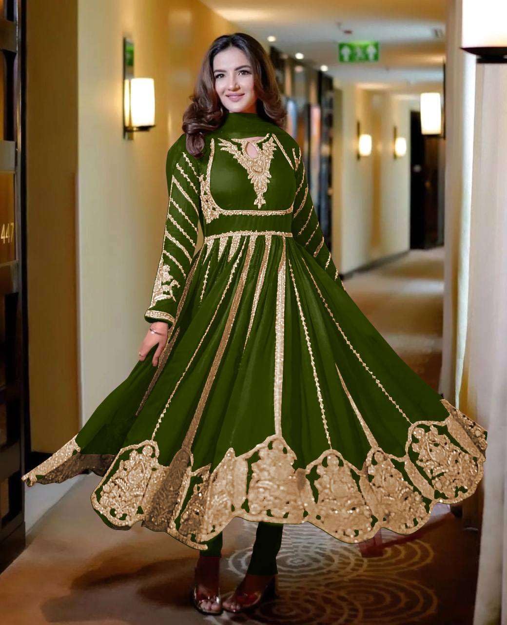 Women's Faux Georgette Embroidered Sequence Work Anarkali Kurti Gown with Net Dupatta (BLACKLUXE CRAFTS) - BLACKLUXECRAFTS