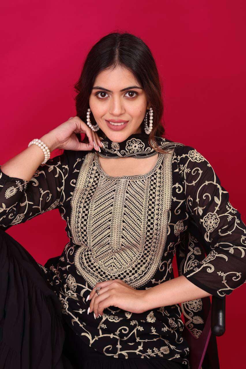 Embroidered Kurta Sharara Set with Dupatta – Designer Indian Wedding & Party Wear Outfit for Women (BLACKLUXE CRAFTS) - BLACKLUXECRAFTS