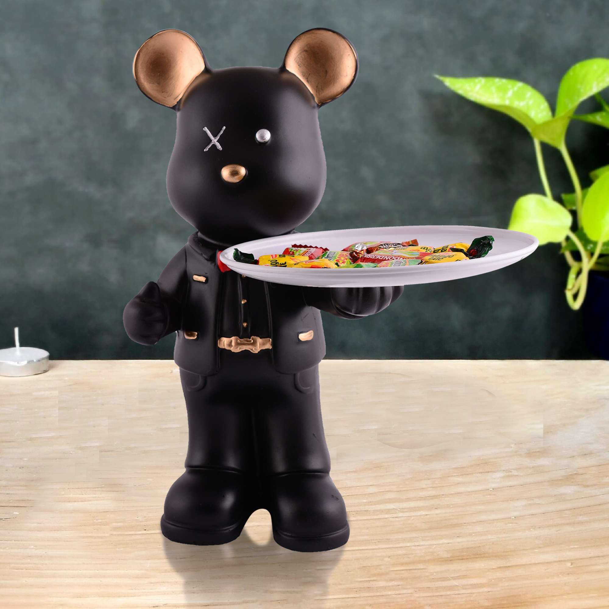 Handmade Resin Bear Candy Tray – Black Decorative Animal Snack Holder | Modern Tabletop Organizer, Unique Home Decor & Gift from India (BLACKLUXE CRAFTS) - BLACKLUXECRAFTS