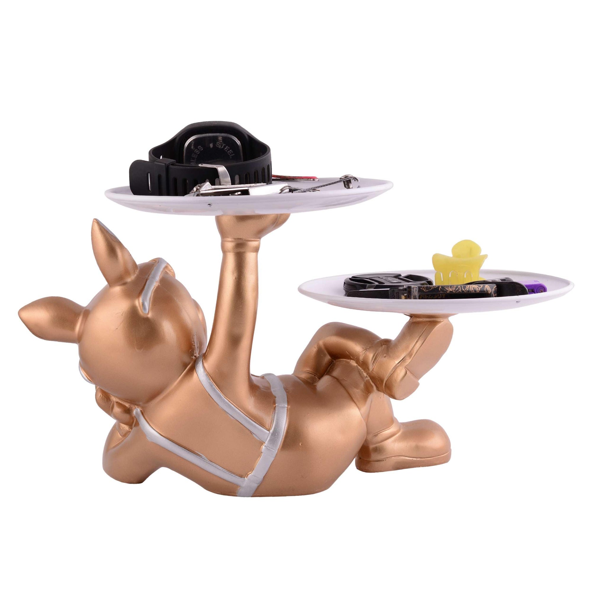 Golden Bulldog Butler Statue with Double Tray – Luxury Resin Dog Figurine Organizer for Watches, Keys & Home Décor (BLACKLUXE CRAFTS) - BLACKLUXECRAFTS