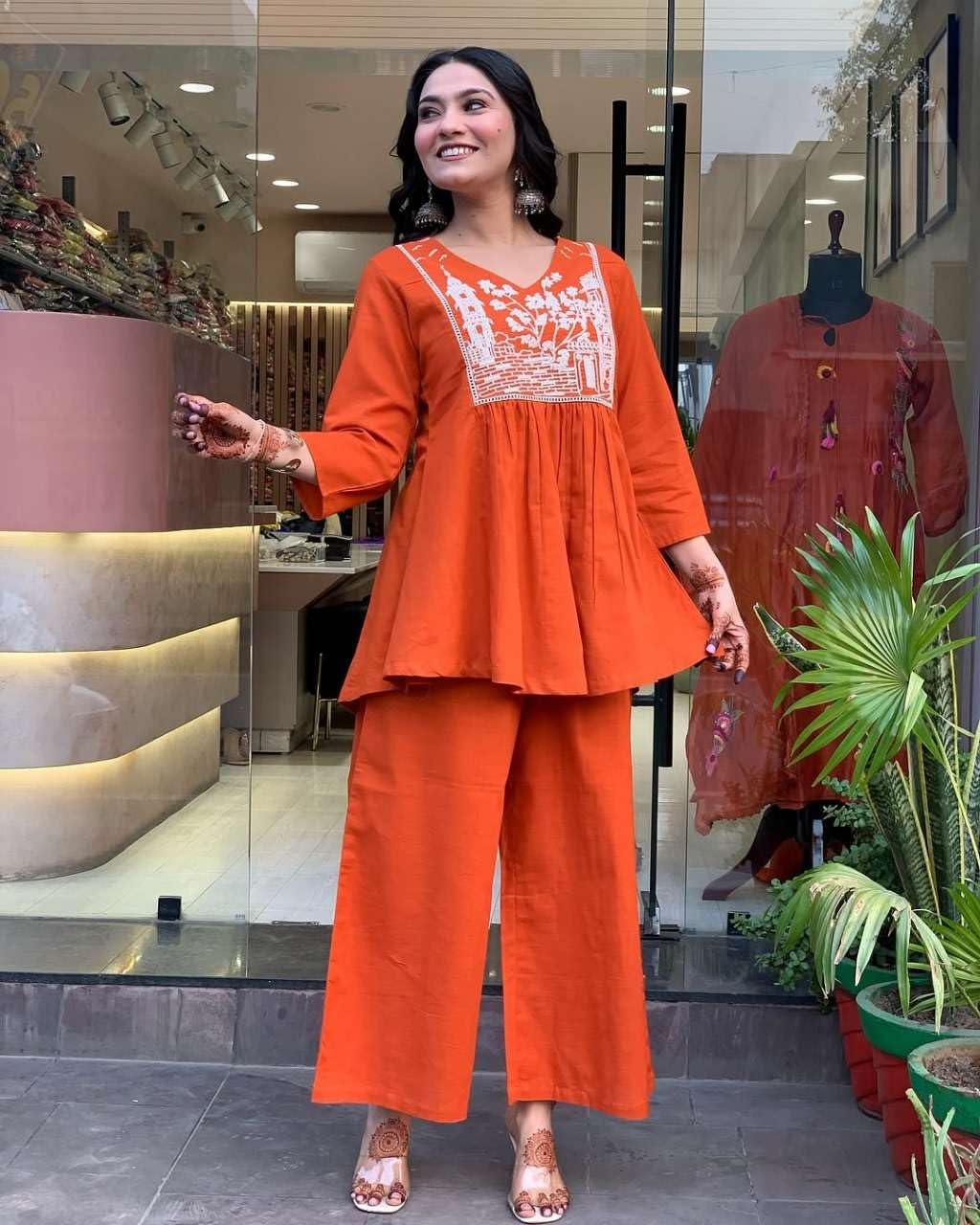 Embroidered Kurti with Palazzo Set – Women’s Peplum Style Ethnic Co-ord Outfit (BLACKLUXE CRAFTS) - BLACKLUXECRAFTS