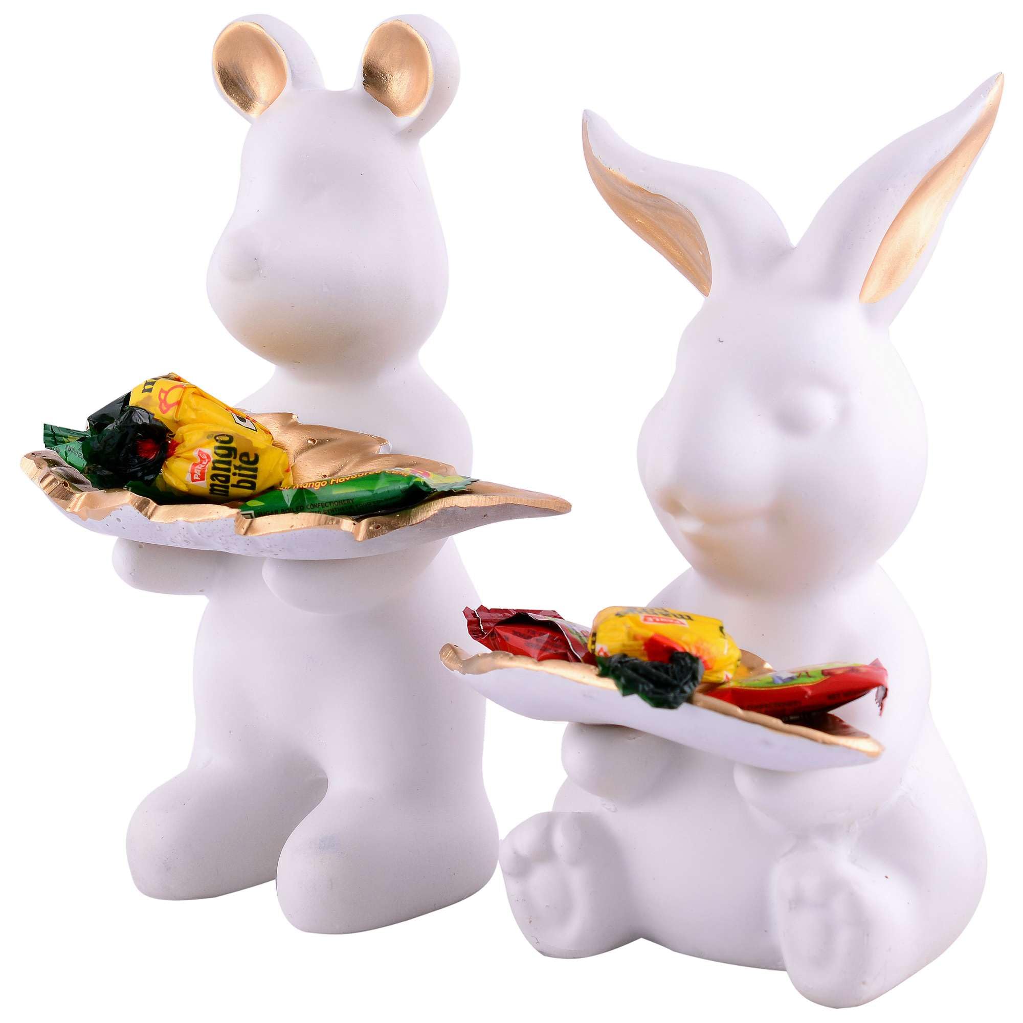 Handmade Resin Animal Candy Holder Set – White Bunny & Bear Decorative Snack Tray | Unique Home Decor & Tabletop Gift from India (BLACKLUXE CRAFTS) - BLACKLUXECRAFTS