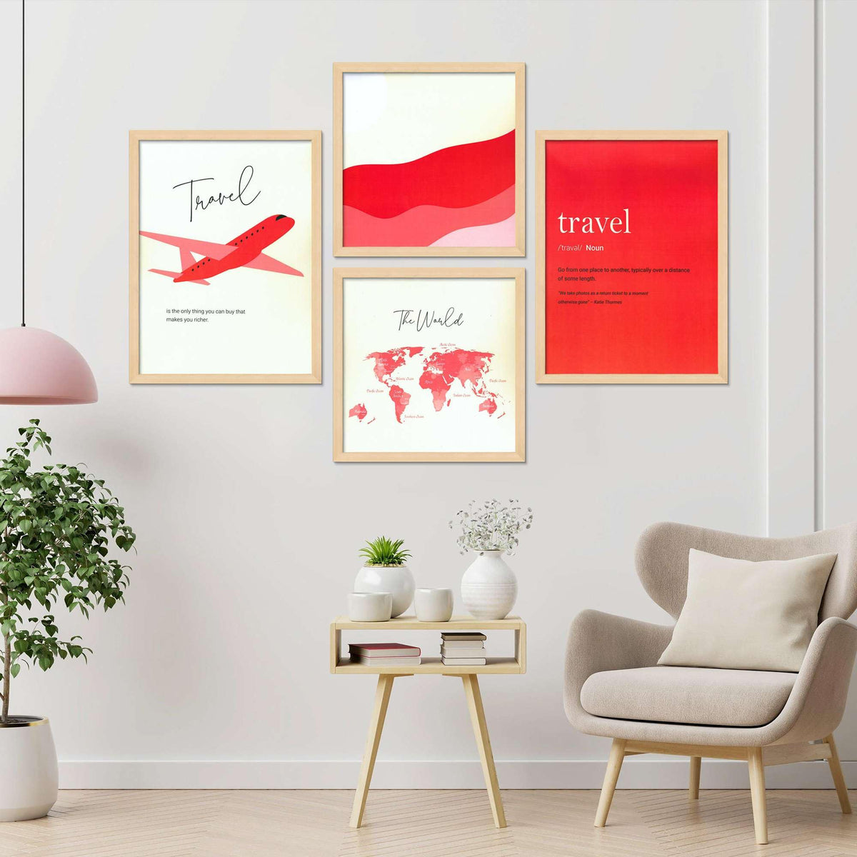 Travel Wall Art Set – Airplane, World Map & Typography Posters | Red Modern Canvas Prints for Living Room, Office & Bedroom | Adventure Home Decor ( 36X24 Inches ) (BLACKLUXE CRAFTS) - BLACKLUXECRAFTS