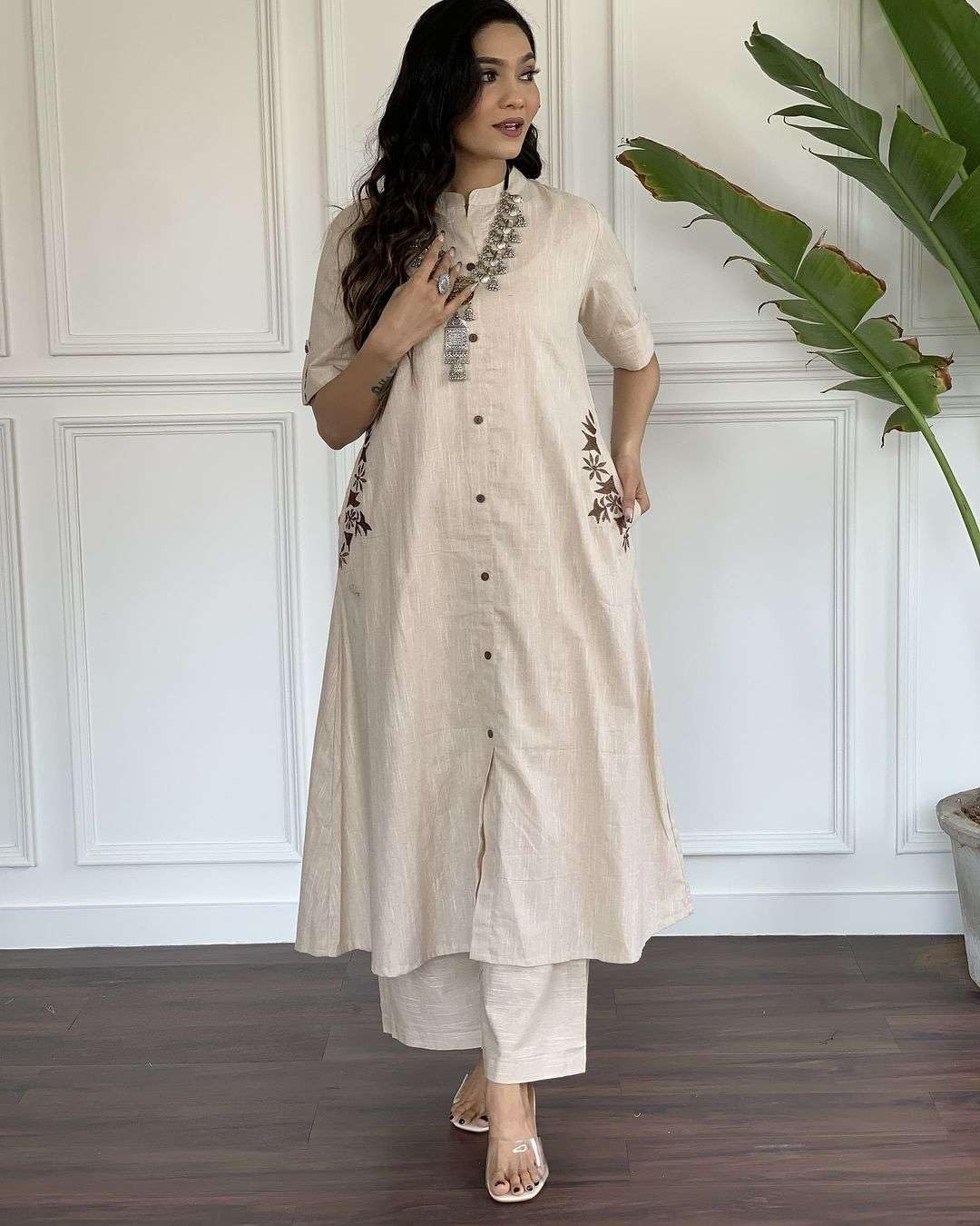 Women's Cotton Embroidered A-Line Kurti With Pant (BLACKLUXE CRAFTS) - BLACKLUXECRAFTS