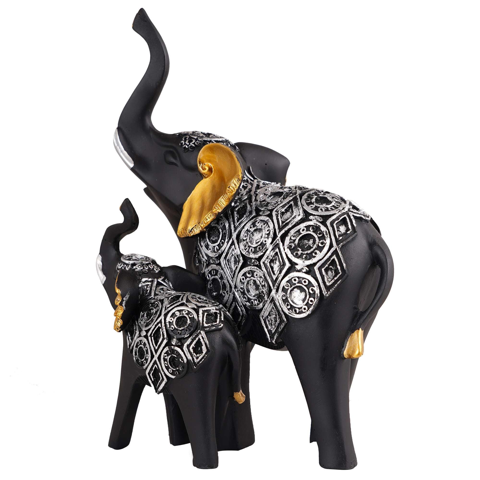 Handmade Black & Gold Elephant Statue – Resin Mother & Baby Elephant Figurine for Good Luck and Home Décor (Set Of 2) (BLACKLUXE CRAFTS) - BLACKLUXECRAFTS