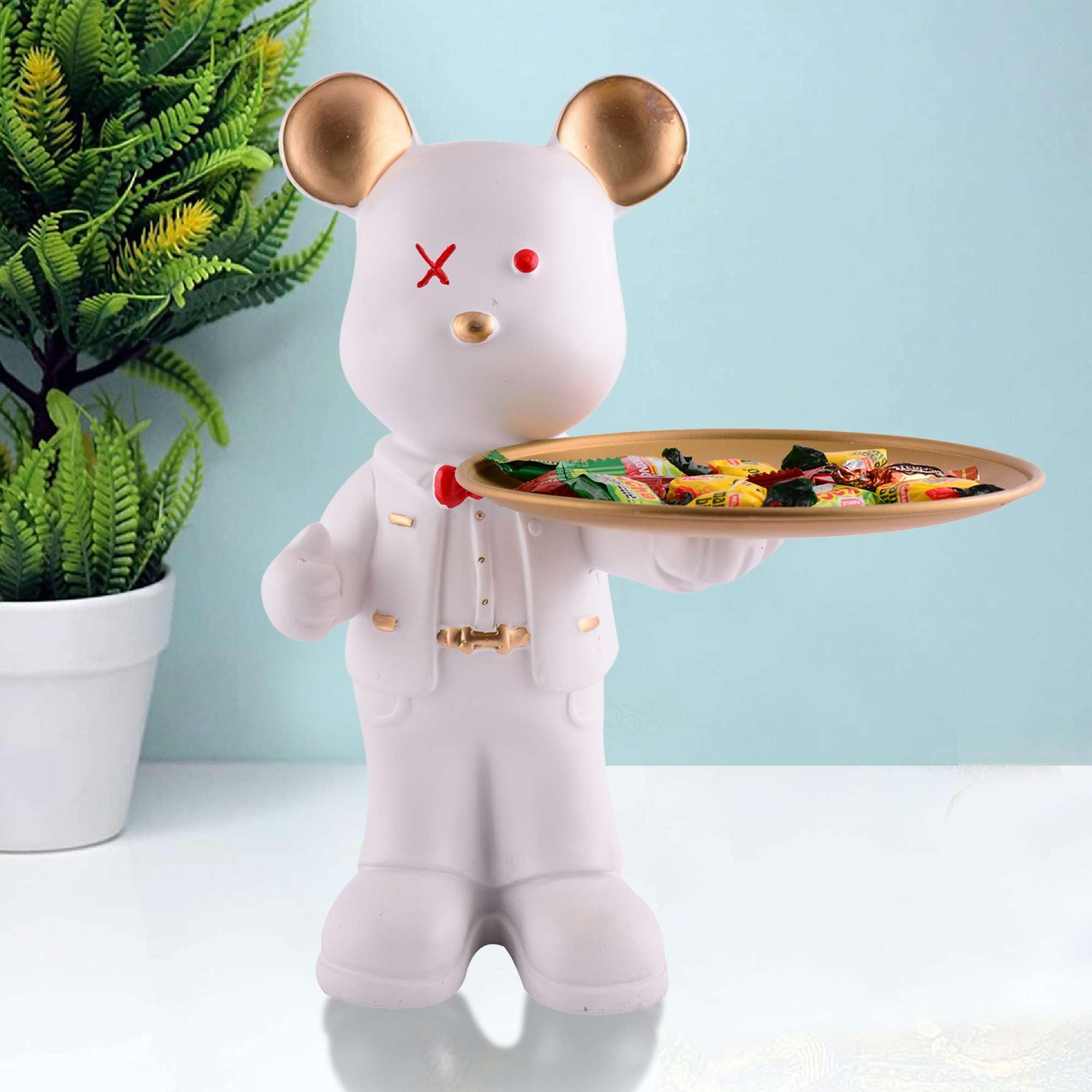 Handmade Resin Bear Candy Holder – White Decorative Animal Snack Tray | Modern Home Decor, Tabletop Organizer & Gift from India (BLACKLUXE CRAFTS) - BLACKLUXECRAFTS