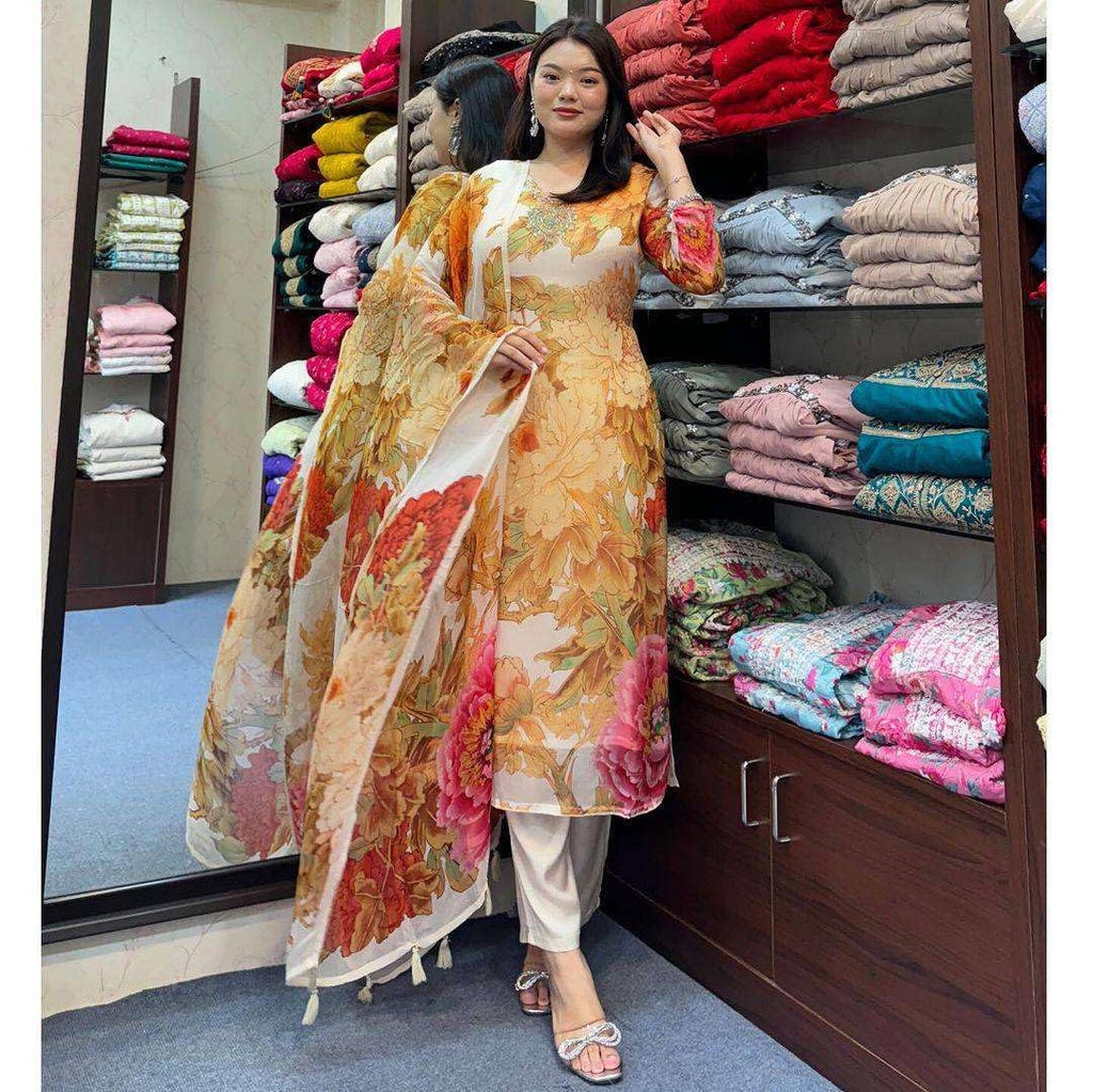 Black Floral Printed Suit Set with Dupatta – Elegant Indian Ethnic Wear for Parties & Festive Occasions (BLACKLUXE CRAFTS) - BLACKLUXECRAFTS