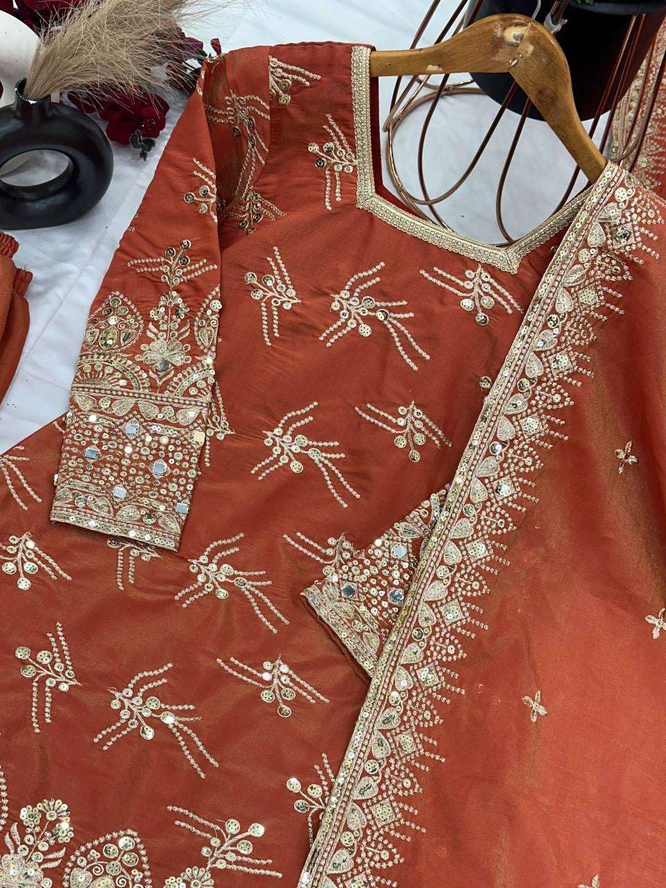 Women's Simmer Silk Embroidered Straight Kurta with Sharara & Dupatta Set (BLACKLUXE CRAFTS) - BLACKLUXECRAFTS