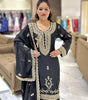 Women's Faux Georgette Embroidered Straight Kurti with Palazzo & Dupatta Set (BLACKLUXE CRAFTS) - BLACKLUXECRAFTS