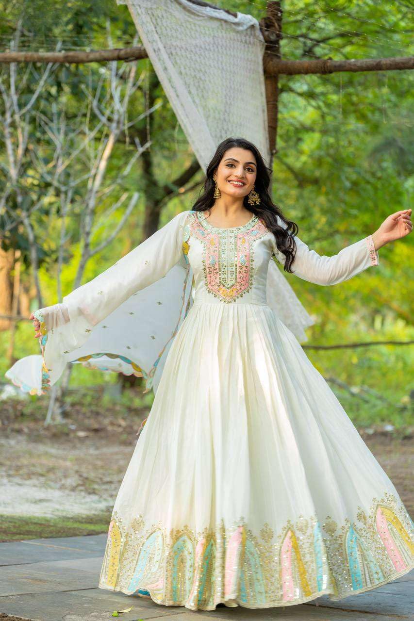 Anarkali Gown with Multicolor Embroidery | Designer Indian Party & Wedding Wear Dress (BLACKLUXE CRAFTS) - BLACKLUXECRAFTS