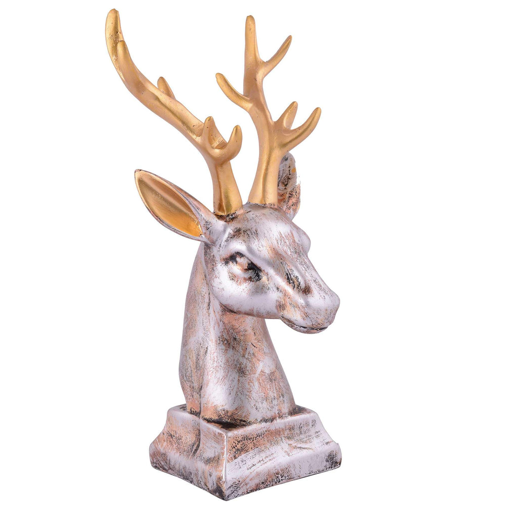 Golden Antler Deer Head Sculpture – Silver Resin Stag Bust Figurine for Home, Office & Luxury Décor (BLACKLUXE CRAFTS) - BLACKLUXECRAFTS