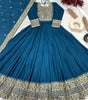 Teal Blue Mirror Embroidered Anarkali Suit with Dupatta – Designer Indian Wedding & Festive Wear Outfit (BLACKLUXE CRAFTS) - BLACKLUXECRAFTS