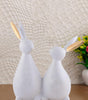 Handmade White Bunny Couple Figurine – Minimalist Resin Rabbit Statue with Golden Ears for Modern Home Décor & Gifts (BLACKLUXE CRAFTS) - BLACKLUXECRAFTS