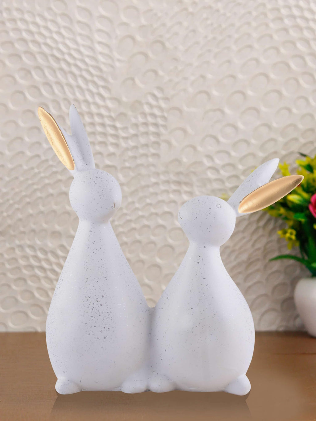 Handmade White Bunny Couple Figurine – Minimalist Resin Rabbit Statue with Golden Ears for Modern Home Décor & Gifts (BLACKLUXE CRAFTS) - BLACKLUXECRAFTS