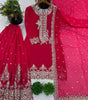 Women's Faux Georgette Embroidered Straight Kurti with Sharara & Dupatta Set (BLACKLUXE CRAFTS) - BLACKLUXECRAFTS