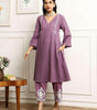 Lavender Cotton Kurta Pant Set with Striped Dupatta – Elegant Embroidered Ethnic Wear for Women (BLACKLUXE CRAFTS) - BLACKLUXECRAFTS