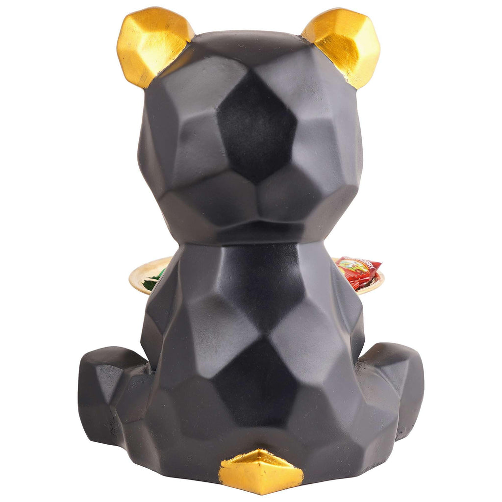 Geometric Bear Figurine Storage Bowl – Resin Animal Candy Dish with Golden Accents, Modern Decorative Bear Statue for Home & Office (BLACKLUXE CRAFTS) - BLACKLUXECRAFTS