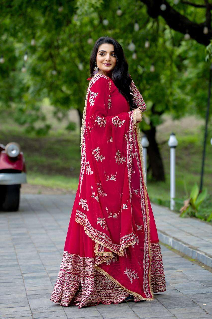 Maroon Anarkali Gown with Heavy Golden Embroidery & Dupatta | Designer Indian Pakistani Wedding Dress for Women (BLACKLUXE CRAFTS) - BLACKLUXECRAFTS