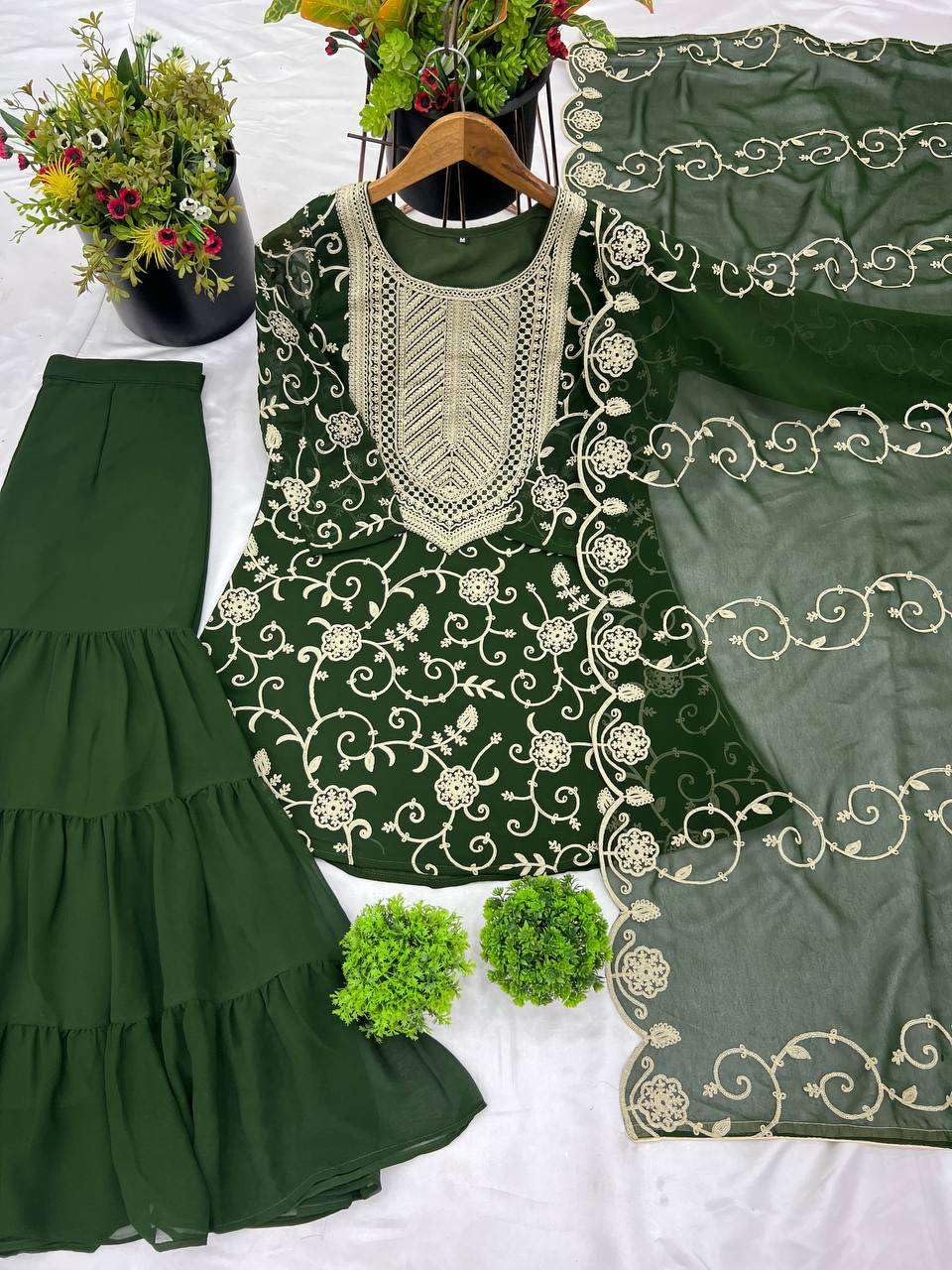 Embroidered Kurta Sharara Set with Dupatta – Designer Indian Wedding & Party Wear Outfit for Women (BLACKLUXE CRAFTS) - BLACKLUXECRAFTS
