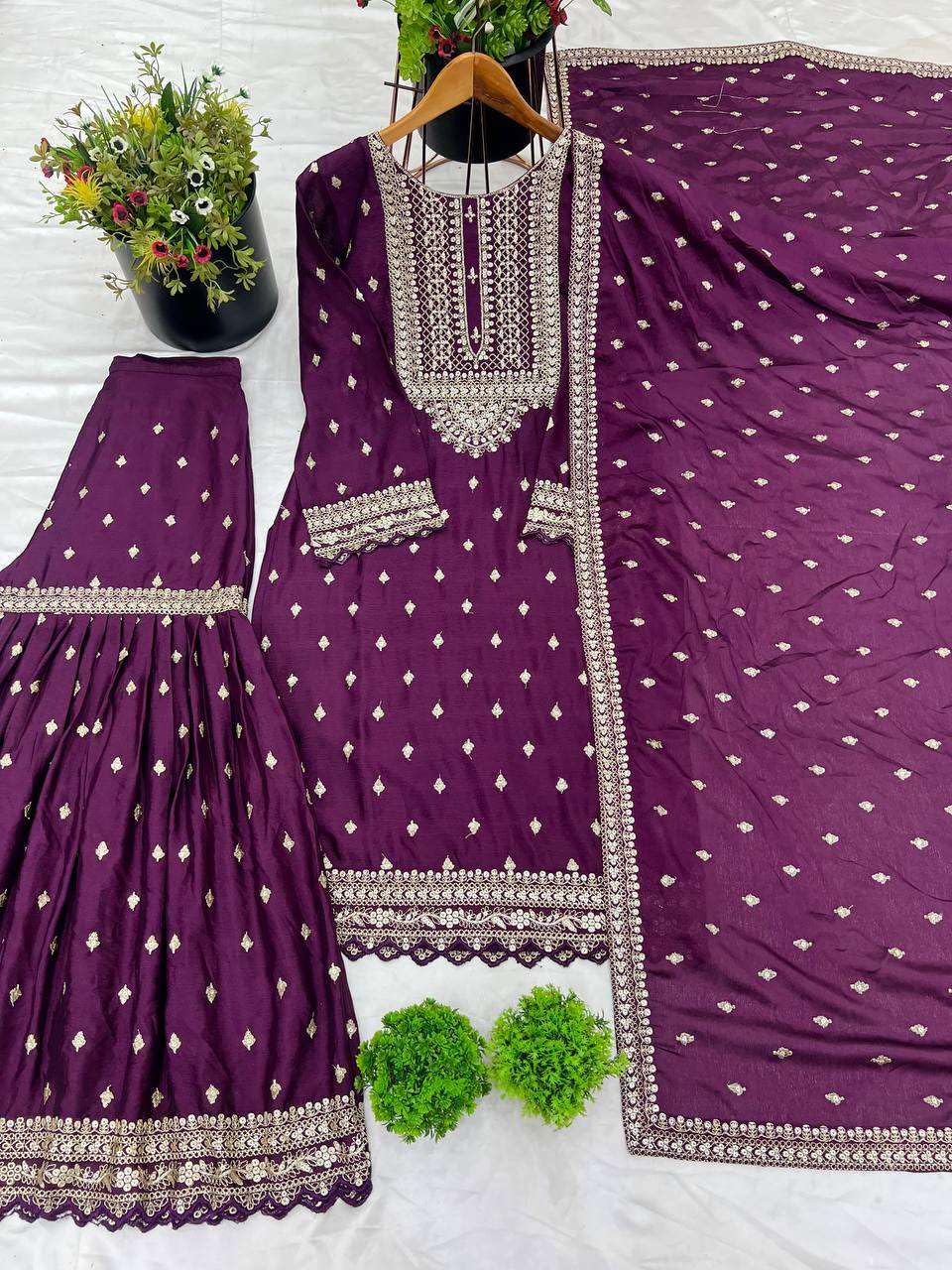 Embroidered Sharara Suit with Dupatta – Designer Party Wear Indian Outfit for Women (BLACKLUXE CRAFTS) - BLACKLUXECRAFTS