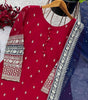Women's Faux Georgette Embroidered Straight Kurti with Pant & Dupatta Set with Rivet Moti Work (BLACKLUXE CRAFTS) - BLACKLUXECRAFTS