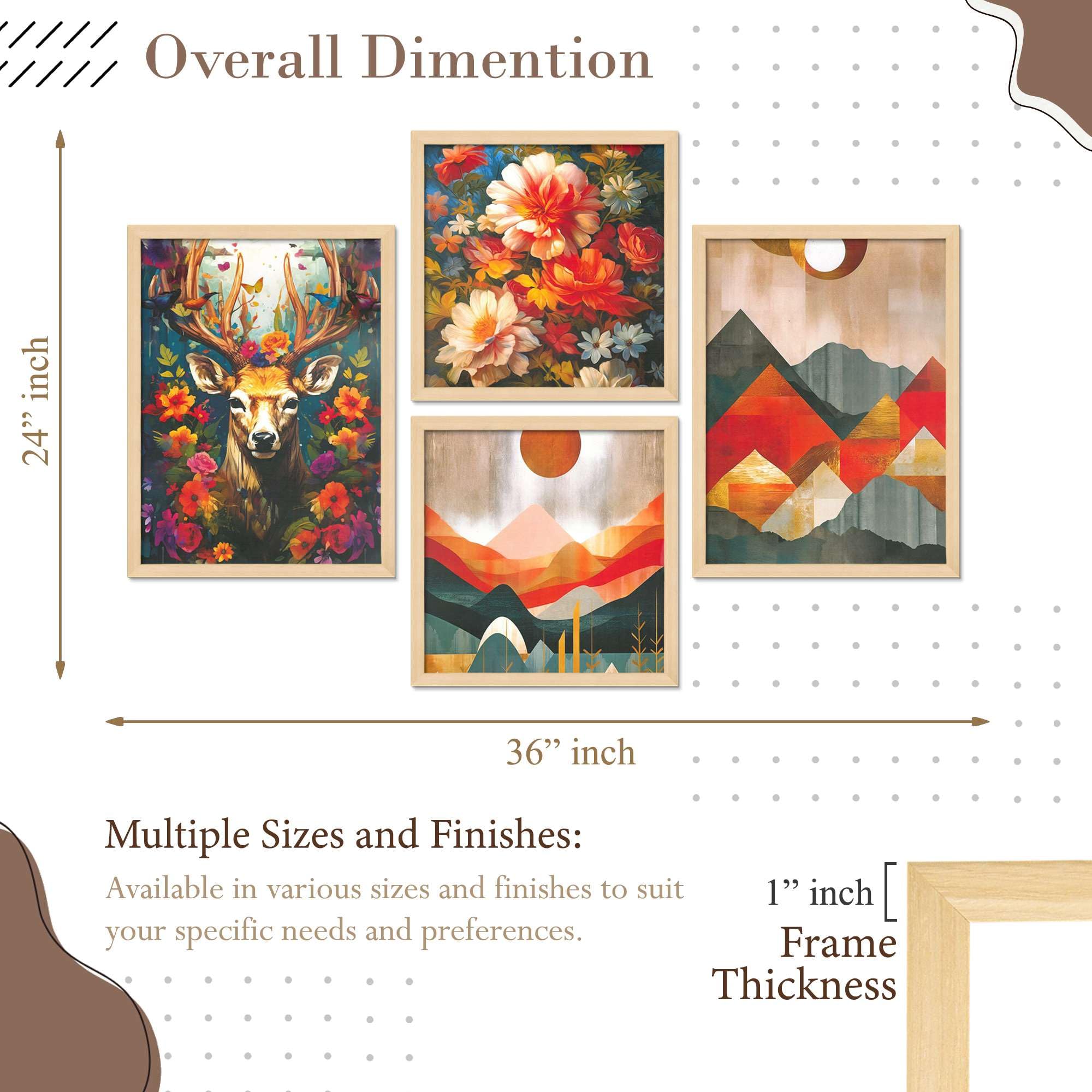 Deer, Floral & Mountain Wall Art Set – Vibrant Nature Canvas Prints in Orange & Red Tones | Modern Home Décor for Living Room, Bedroom & Office | Handmade in India ( 36X24 Inches ) (BLACKLUXE CRAFTS) - BLACKLUXECRAFTS