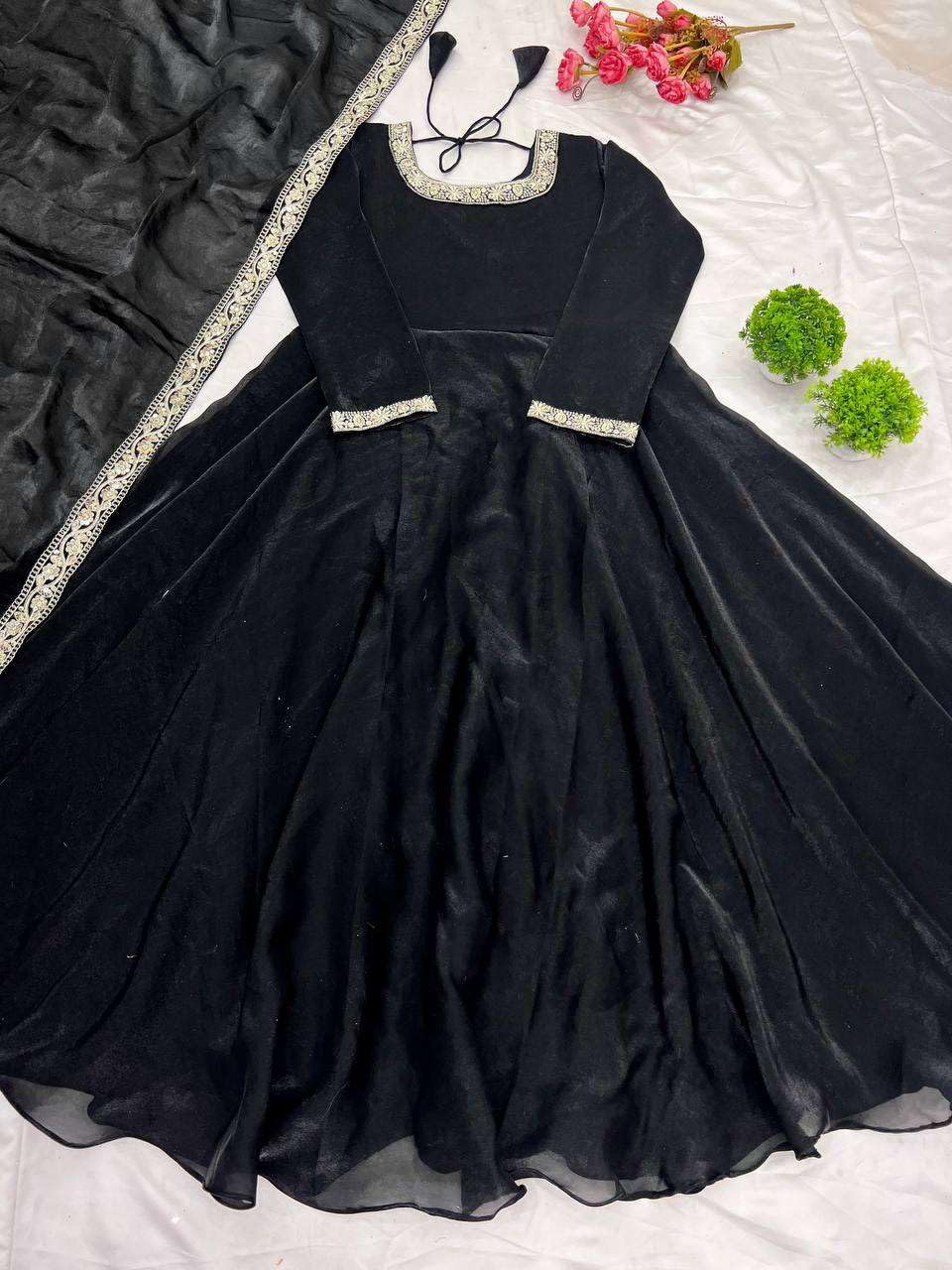 Women's Fandy Silk Embroidered Anarkali Kurti Gown With Dupatta Set (BLACKLUXE CRAFTS) - BLACKLUXECRAFTS