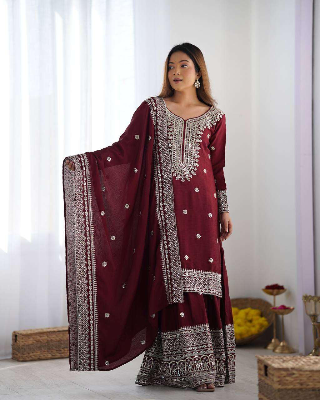 Mirror Work Sharara Suit with Dupatta | Indian Designer Ethnic Wear | Party & Wedding Outfit for Women (BLACKLUXE CRAFTS) - BLACKLUXECRAFTS