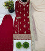 Women's Faux Georgette Embroidered Straight Kurti With Pant & Dupatta Set (BLACKLUXE CRAFTS) - BLACKLUXECRAFTS