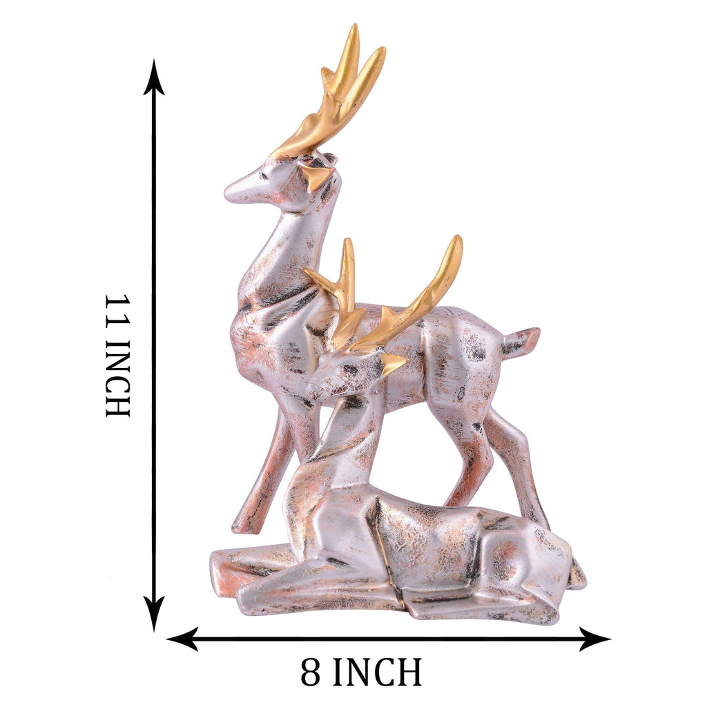 Silver Reindeer Couple Figurines with Golden Antlers – Modern Resin Deer Statues for Home Décor & Gifting (BLACKLUXE CRAFTS) - BLACKLUXECRAFTS