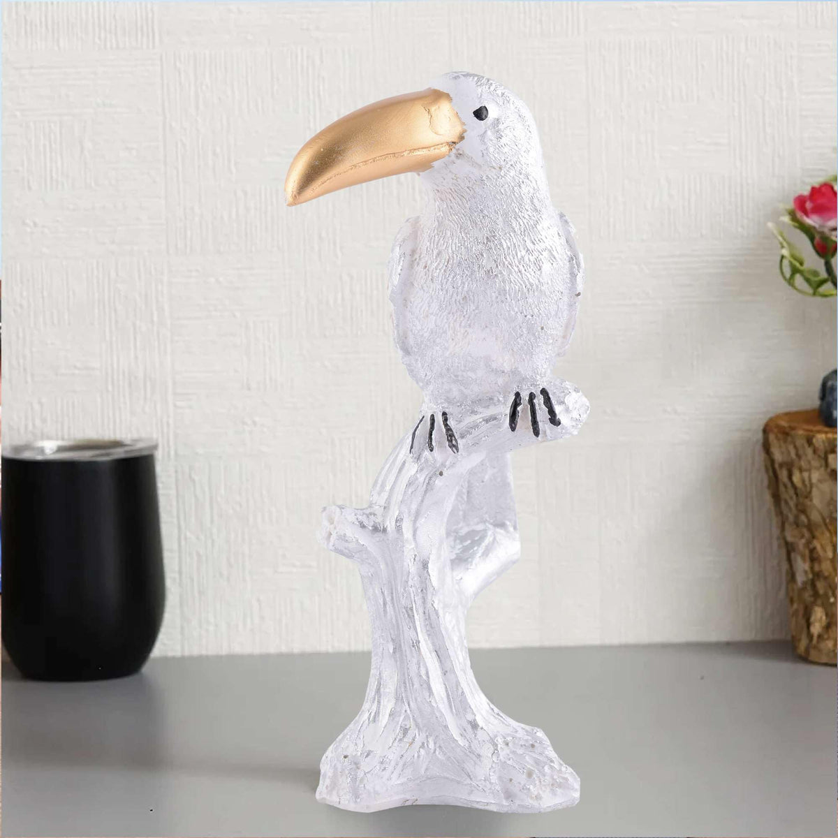 White Toucan Bird Figurine – Handcrafted Resin Tropical Bird Statue with Golden Beak for Modern Home Décor (BLACKLUXE CRAFTS) - BLACKLUXECRAFTS