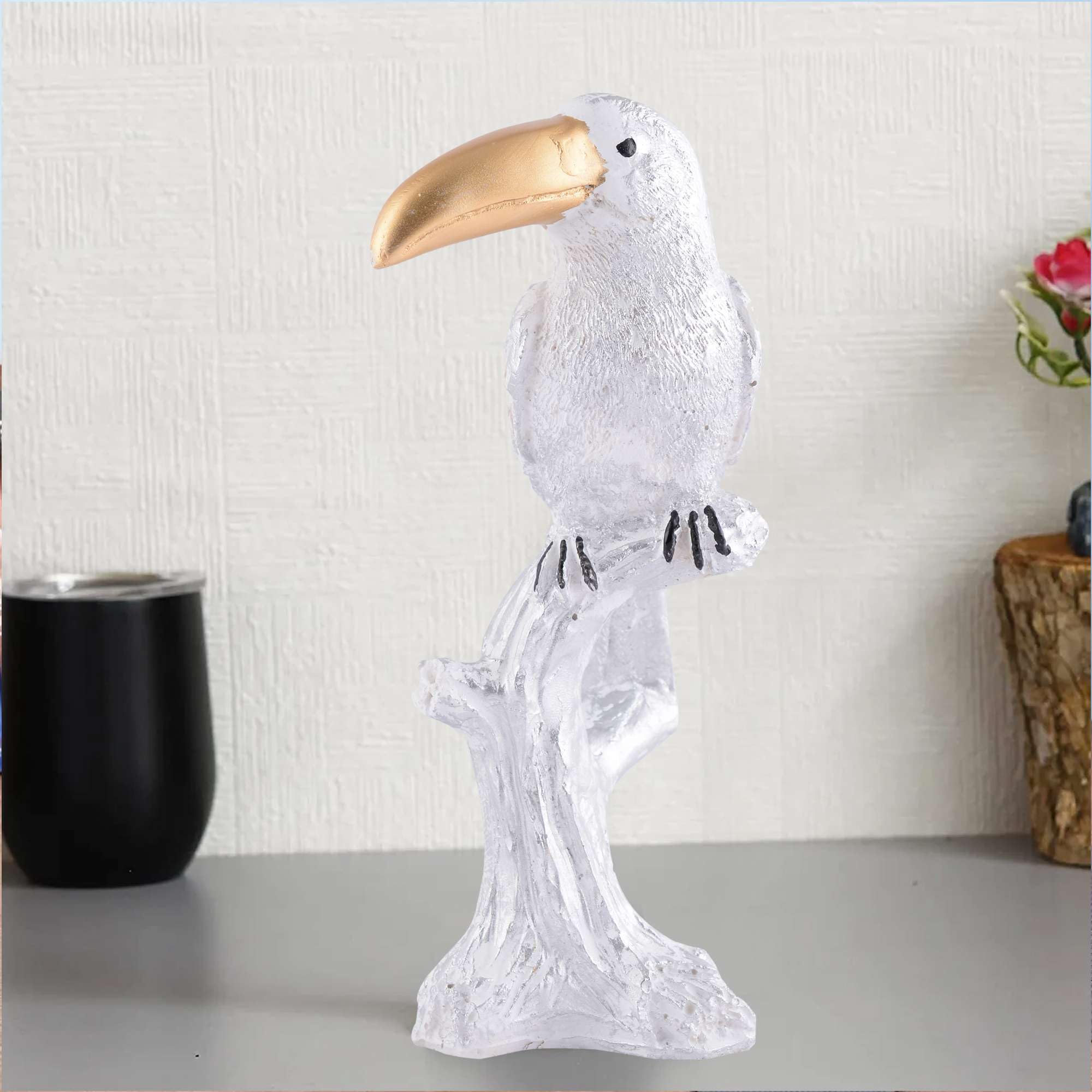 White Toucan Bird Figurine – Handcrafted Resin Tropical Bird Statue with Golden Beak for Modern Home Décor (BLACKLUXE CRAFTS) - BLACKLUXECRAFTS