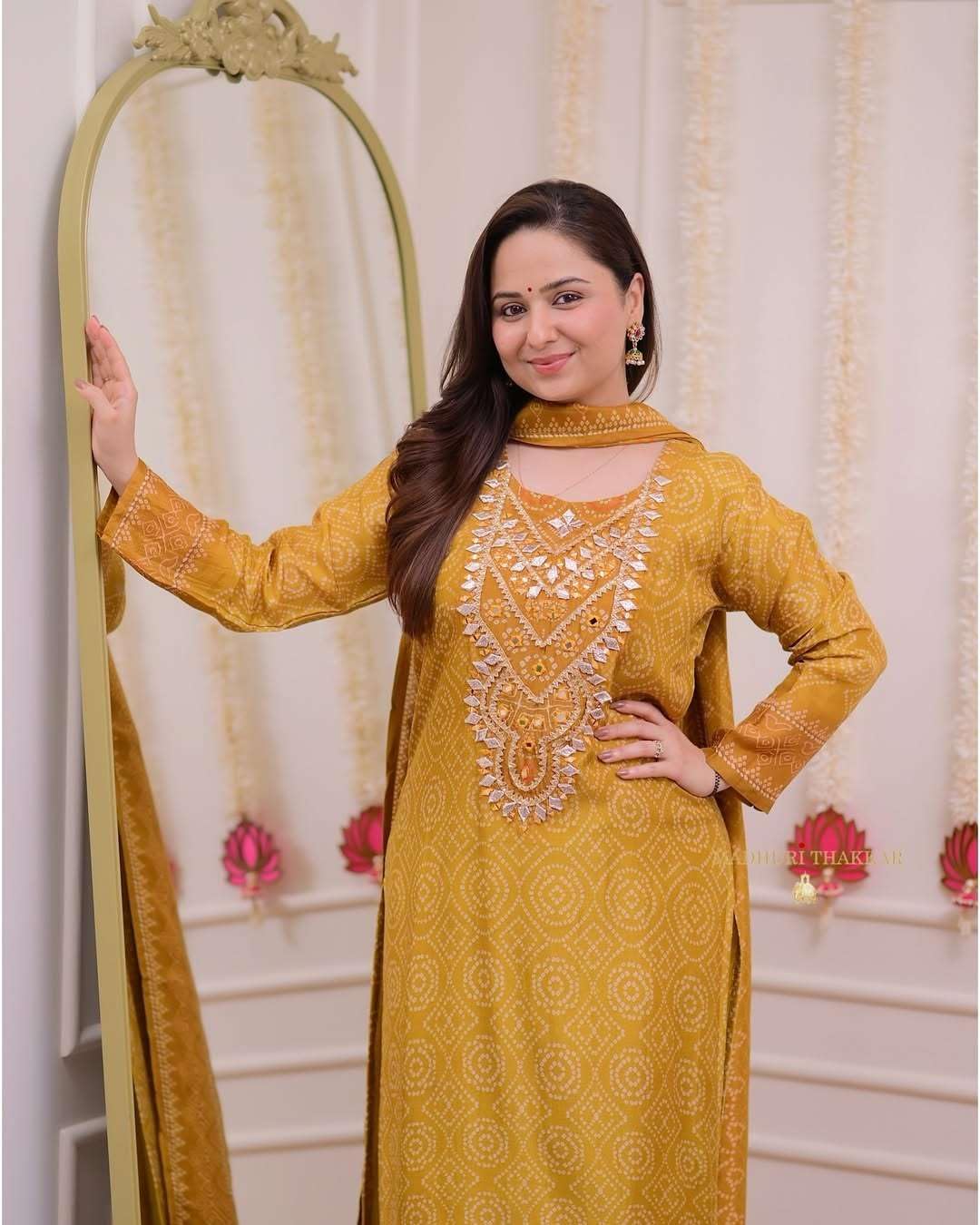 Mustard Yellow Mirror Work Kurta Set with Dupatta – Festive Bandhani Style Indian Ethnic Wear for Women
(BLACKLUXE CRAFTS) - BLACKLUXECRAFTS