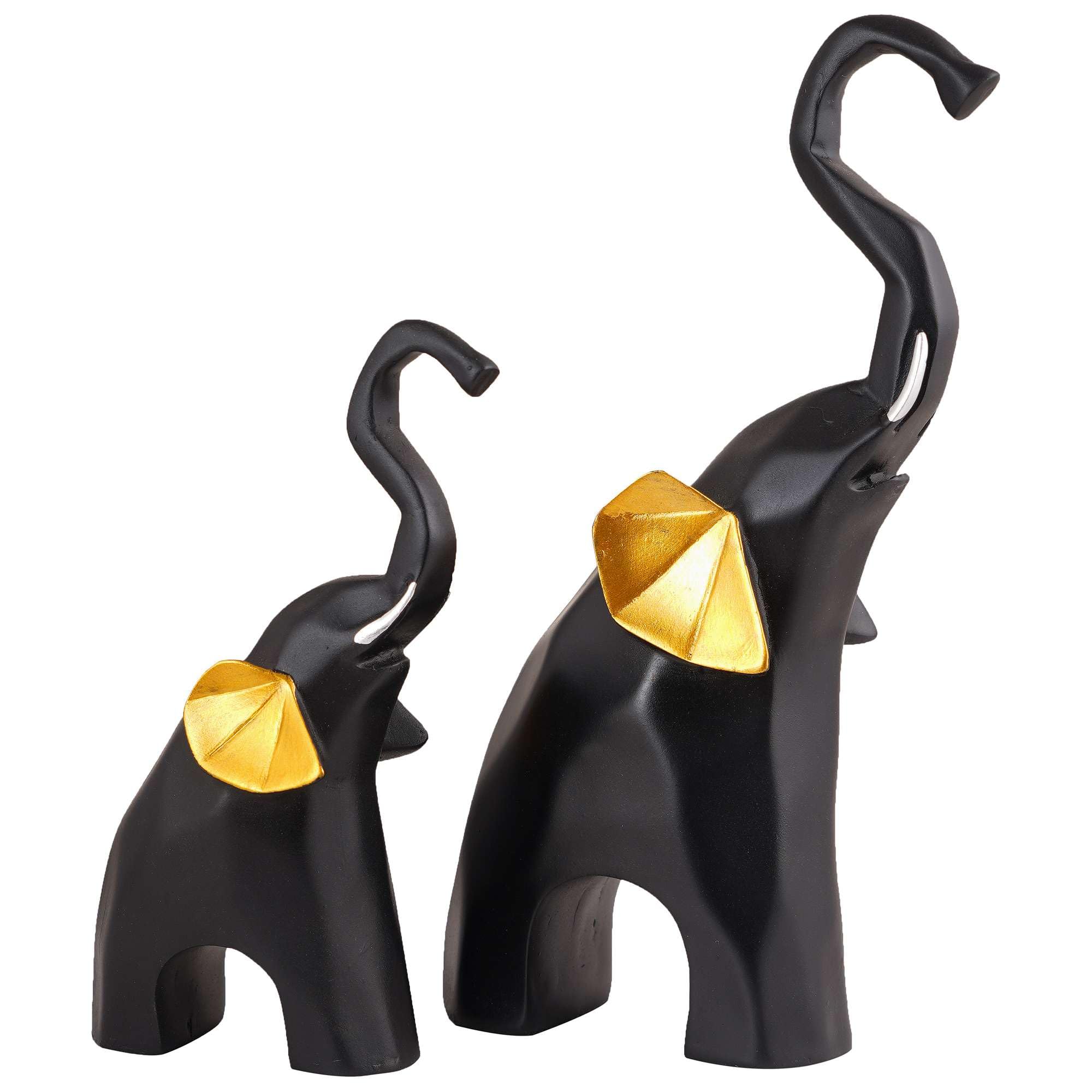 Modern Black & Gold Elephant Figurine Set – Handmade Resin Elephant Statues for Good Luck, Feng Shui & Home Décor (Set Of 2) (BLACKLUXE CRAFTS) - BLACKLUXECRAFTS