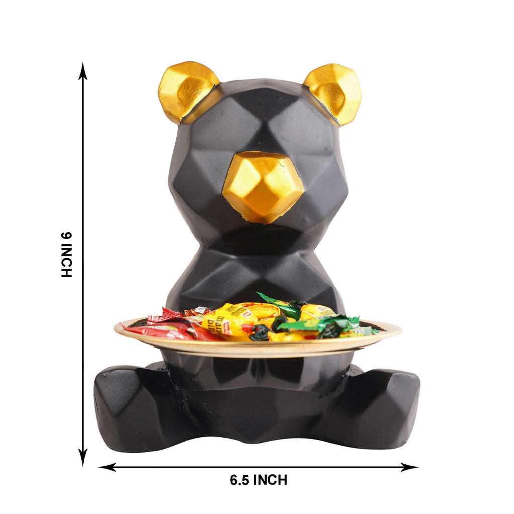 Geometric Bear Figurine Storage Bowl – Resin Animal Candy Dish with Golden Accents, Modern Decorative Bear Statue for Home & Office (BLACKLUXE CRAFTS) - BLACKLUXECRAFTS