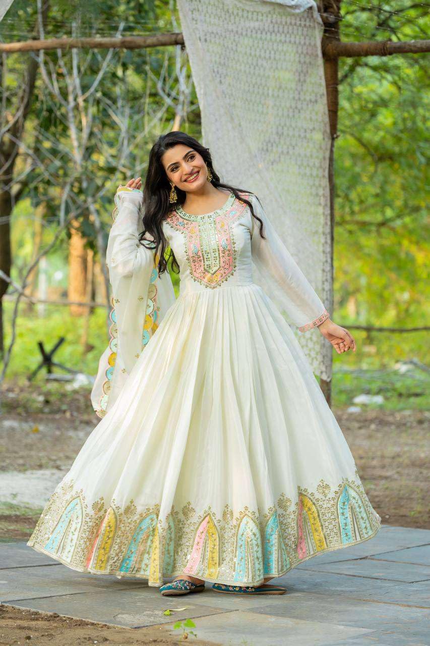 Anarkali Gown with Multicolor Embroidery | Designer Indian Party & Wedding Wear Dress (BLACKLUXE CRAFTS) - BLACKLUXECRAFTS