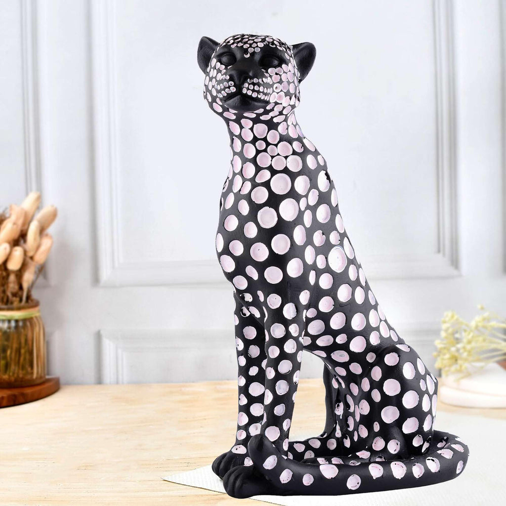 Handmade Black Panther Figurine with White Polka Dots – Modern Resin Leopard Statue for Luxury Home Décor (BLACKLUXE CRAFTS) - BLACKLUXECRAFTS