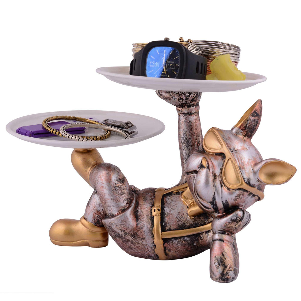 Vintage Bulldog Figurine Jewelry & Watch Holder – Resin Dog Statue with Sunglasses, Double Tray Decorative Storage for Home Décor (BLACKLUXE CRAFTS) - BLACKLUXECRAFTS