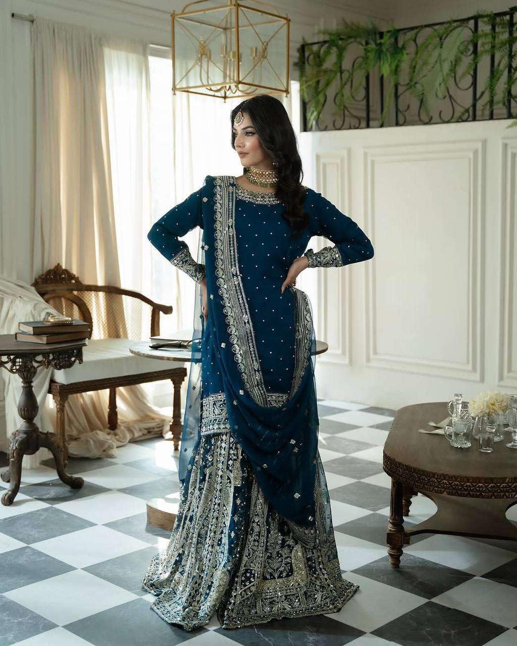 Maroon Sharara Suit with Heavy Silver Embroidery & Dupatta | Bridal & Wedding Wear (BLACKLUXE CRAFTS) - BLACKLUXECRAFTS