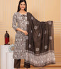 Brown & White Printed Kurta Set with Dupatta | Elegant Ethnic Suit for Women | Cotton Blend Casual & Festive Wear (BLACKLUXE CRAFTS) - BLACKLUXECRAFTS
