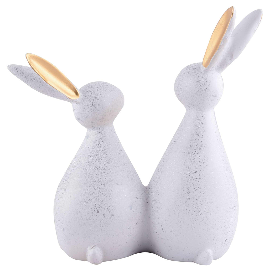 Handmade White Bunny Couple Figurine – Minimalist Resin Rabbit Statue with Golden Ears for Modern Home Décor & Gifts (BLACKLUXE CRAFTS) - BLACKLUXECRAFTS