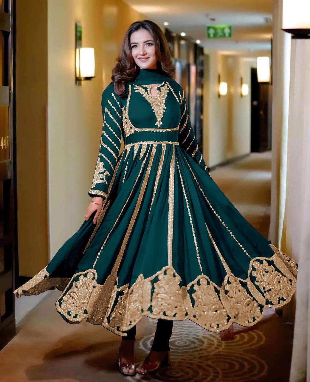 Women's Faux Georgette Embroidered Sequence Work Anarkali Kurti Gown with Net Dupatta (BLACKLUXE CRAFTS) - BLACKLUXECRAFTS