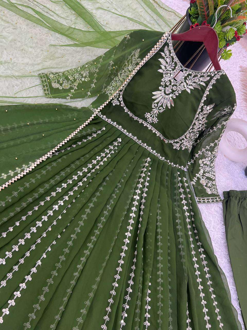 Women's Faux Georgette Embroidered Sequence Work Anarkali Kurti Gown with Net Dupatta (BLACKLUXE CRAFTS) - BLACKLUXECRAFTS