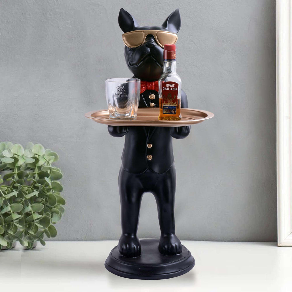 Elegant Dog Butler Statue with Tray – Black Resin Animal Figurine for Bar, Kitchen & Home Décor (BLACKLUXE CRAFTS) - BLACKLUXECRAFTS