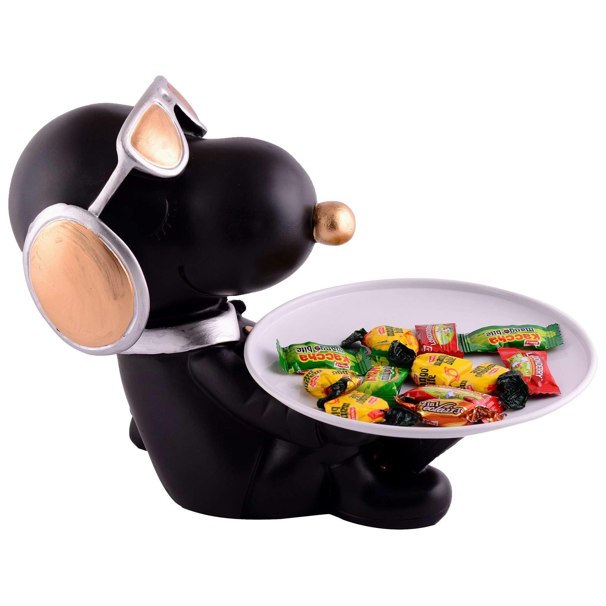 Black Dog Figurine with Tray – Handcrafted Resin Puppy Statue Candy & Snack Holder for Modern Home Décor (BLACKLUXE CRAFTS) - BLACKLUXECRAFTS