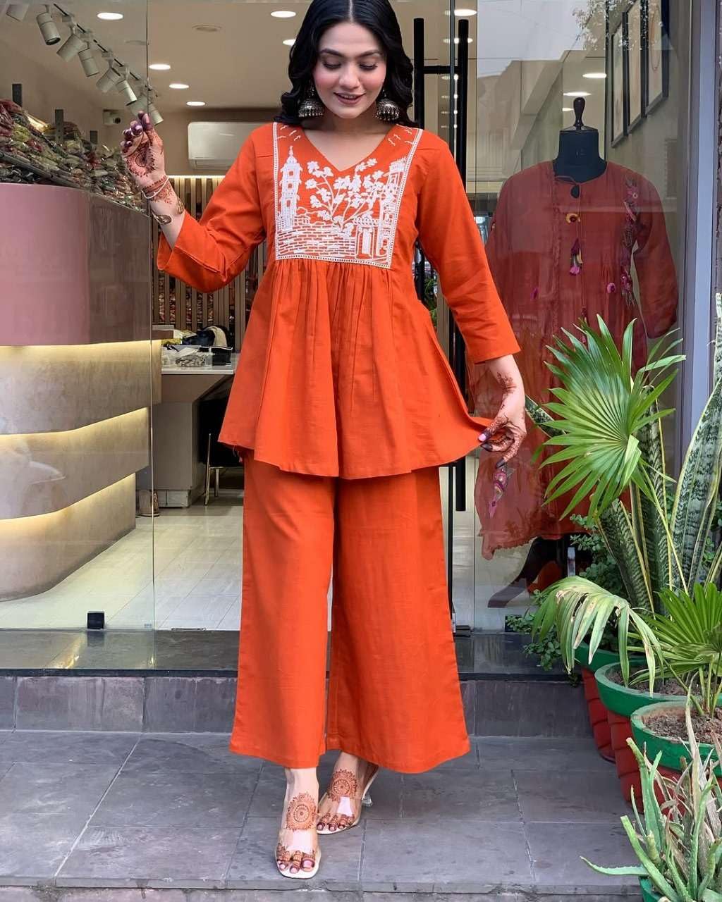 Embroidered Kurti with Palazzo Set – Women’s Peplum Style Ethnic Co-ord Outfit (BLACKLUXE CRAFTS) - BLACKLUXECRAFTS