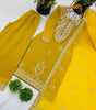 Women's Faux Georgette Embroidered Straight Kurti with Palazzo & Dupatta Set (BLACKLUXE CRAFTS) - BLACKLUXECRAFTS