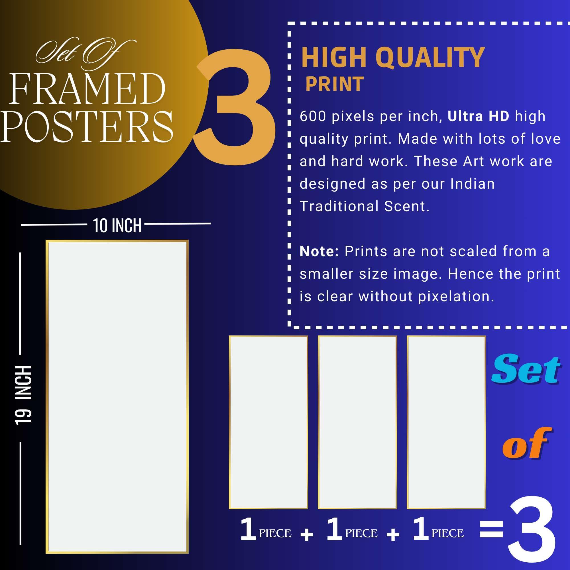BLACKLUXE LIFESTYLE LTD Set of Three large Wall Paintings for Wall Dacoration Golden Framed Wall Paintings for Living Room & Bedroom Wall Art for Home Decoration & Office Wall Décor - BLACKLUXECRAFTS