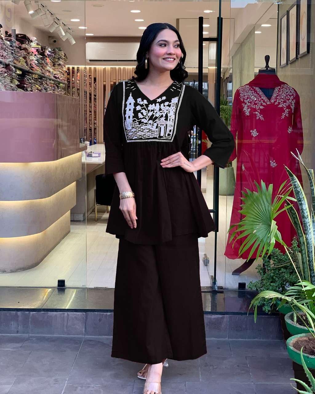 Embroidered Kurti with Palazzo Set – Women’s Peplum Style Ethnic Co-ord Outfit (BLACKLUXE CRAFTS) - BLACKLUXECRAFTS